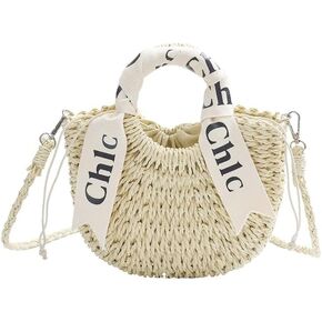 Women's Straw Tote Bag Woven Top Handbag Summer Beach Bag Straw Purse for Beach Vacation Shopping(Khaki)
