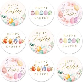 Mobiusea Creation Floral Easter Stickers | 135-Pack for Easter Basket and Easter Decorations | 1.4 inch | Easter Floral Stickers | Watercolor Bunny Flowers Happy Easter Gold Foil Labels