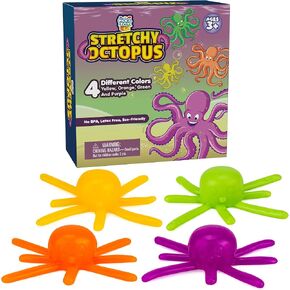 Octopus Wall Crawling Sticky Toys for Kids, 4 Pack, Soft and Flexible Squishy Walkers, Bright and Colorful Climbers, Washable and Reusable Stickiness, Birthday Party Favors and Egg Stuffers