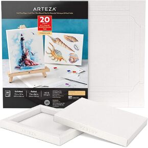 ARTEZA Watercolor Art Paper Foldable Canvas Pad, 7x8.6 Inches, 20 Sheets, DIY Frame, Acid-Free Heavyweight Paper Pad, 140lb/300 GSM, Art Supplies for Painting & Mixed Media Art