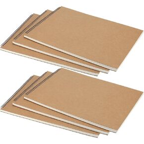 SOUJAP 6 Pack 30 Sheets/60 Pages A3 Top Spiral Sketchbook, 16.5 x 11.6 Inch Spiral Bound Drawing Pad, Brown Cover Landscape Sketchbook for Drawing, Painting, Writing