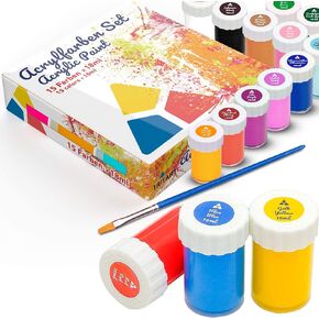 Acrylic Paint Set - 15 x 0.6oz Paints for Canvas Painting & Artists Painting Supplies - Acrylic Paint Set for Adults and Kids with Free Brush