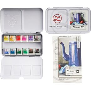 Professional Watercolor Paint Set Sorriso - Non-Toxic 12 Half-Pan Set in Metal Tin Palette - Portable Travel Watercolor Set for Adults - Water Color for Portrait, Figurative & Animal Artists by ZenART