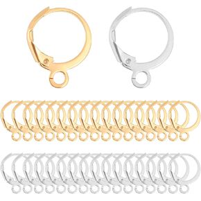 100Pcs Earring Hooks for Jewelry Making Hypoallergenic Leverback Earring Hooks Huggie Hoop Earring Findings Stainless Steel Round Lever Back Clasp Hoop French Earring Hooks (Gold, Silver)