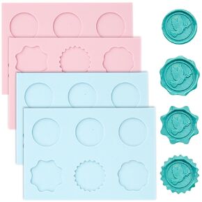 2 PCS سق HAS SILICONE WAX SEAL لختم الختم الشمع ، مجموعة ختم الشمع ， جولة 6-CAVITY و MOOTILGON WAX SEAL MOUN