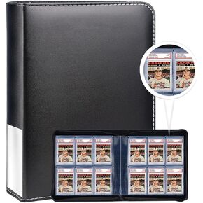 60 Pockets PSA Card Binder, 6 Pocket Binders for Psa Graded Cards, Premium PU Cover with Costom Label, PSA Slab Binder for PSA Cards and 35PT Magnetic Cards Holder and Display (Red White)
