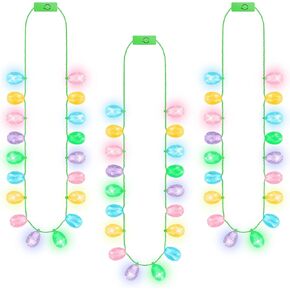 Easter Necklace, 3PCS Easter Eggs Light Necklaces Decorations, Colorful Glow Eggs Pendant Necklace Indoor Outdoor Accessories, Necklace for Easter Egg Hunt Spring Activities Parties Favors Supplies
