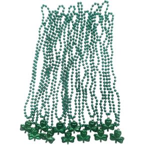 THE MARDI GRAS KREWE St. Patrick's Day Shamrock Bead Necklaces – 12 Pack Green Medallion Necklaces – Party Favors, Parade Throws, Irish Festival Accessories, Costume Decorations