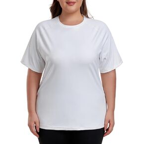 Inno Women's Plus Size Rash Guard Swim Shirt Short Sleeves UPF 50+ Swimwear Workout Tops 0X-6X
