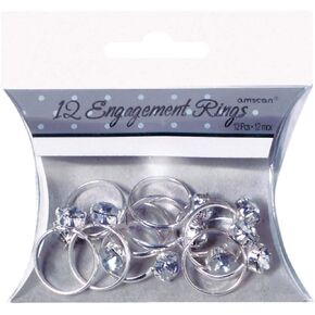 Stunning Silver Engagement Rings - 0.75" (12 Pc) - Perfect for Bridal Showers, Bachelorette Parties & Special Occasions