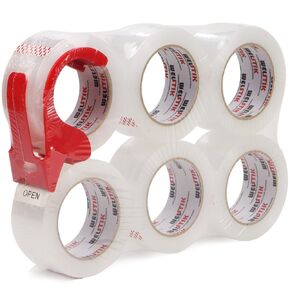 WELSTIK 3" Core, 6 Pack 2 inch x 110 Yards Heavy Duty Clear Packaging Tape with Dispenser, Industrial Shipping Box Transparent Packing Tape for Moving, Office, Home