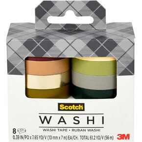 Scotch Washi Tape, Solid Earth Design, 8 Rolls, Great for Bullet Journaling, Scrapbooking and DIY Décor (C1017-8-SOL3)