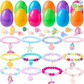 Joyin 12 Pack Prected Easter Eggs مع تصميمات مختلفة من Beads Bacelets and Rings Inside ، ألعاب المجوهرات لأحشاد سلة عيد الفصح ، مطاردة البيض للأطفال ، تفضلات حفلات الفتيات ، جوائز الفصول الدراسية لوازم الفصول الدراسية