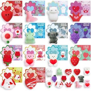 28 PCS Valentine's Day Cards Gifts for Kids with Stress Relief Squeeze Toys, Valentine's Day School Classroom Prizes, Valentine Exchange Gift, Kids Valentine Party Favors