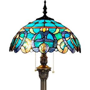 Tiffany Floor Lamp Stained Glass Pink Jewelry Style Standing Reading Light 16x16x70 Inch Antique Lamp for Living Room Office (Brown Jewelry Baroque)