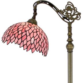 WERFACTORY Tiffany Floor Lamp Pink Stained Glass Wisteria Light 12X18X64 Inches Pole Torchiere Standing Corner Torch Uplight Decor Bedroom Living Room Home Office S523P Series
