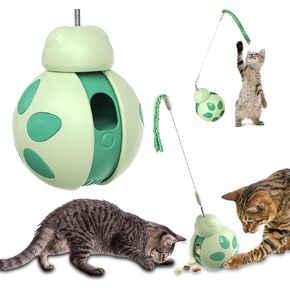 Interactive Cat Toy for Indoor Cats - Ladybug Design w/Treat Dispenser, Tumbler Ball & Detachable Wand Toy | Durable & Safe Cat Puzzle Toy (Pink)
