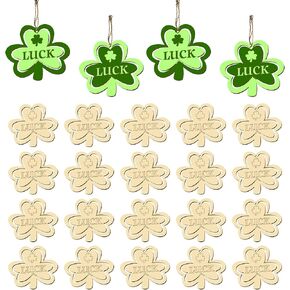 20pcs حلي شامروك الخشبية غير المكتملة ، زخارف القديس باتريكز ، ديكورات شاميروك الخشبية المعلقة مع الحبال للحرف اليدوية in Kuwait