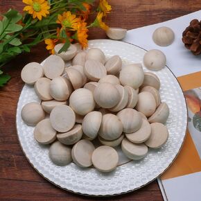 500 Pack Unfinished Wooden Beads - 12mm Half Round Wooden Beads and Small Wood Balls Half Craft Balls for DIY Projects, Christmas Decorations