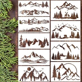 Mountain Stencils for Painting Forest Tree Stencil Animal Wood Burning Stencils and Patterns Reusable Drawing Templates for Fabric Furniture Wall DIY Crafts
