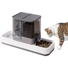 kathson Gravity Cat Food and Water Dispenser Automatic Dog Feeder Waterer 2 in 1 Auto Pet Food and Water Bowl Set Self Feeding for Puppy Kitten，Grey in Kuwait