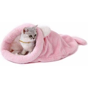 NOLITOY Cat Sleeping Bag for Indoor Cats, Dog Winter Sleeping Bag Soft Plush Warm Cat Bed, Large Cat Sack Cat Sleeping Bag for Small Dog (Pink 19.6x15.74inch)