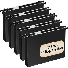 Plastic Extra Capacity Hanging File Folders Letter Size,1 Inch Expansion,12 Pack Reinforced Heavy Duty Hanging Folders,File Cabinet Folders,Expandable Hanging File Folder,Assorted Colors