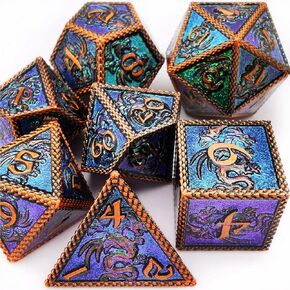 HAOMEJA Dungeons and Dragons Dice DND Dice Set D and D Dice Metal 6 Sided Polyhedral Dice for Pathfinder MTG Board Games Roll Playing Dice D&D Dice Set D20 D12 D10 D8 D6 D4 (Glitter Red Copper)