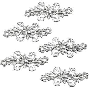 WANDIC Cardigan Clips, 5 Pairs Retro Chrysanthemum Flower Cape Fasteners Sew On Hooks and Eyes Cardigan Clip Cloak Clasp Fasteners for Sweater Shawl, White Nickel