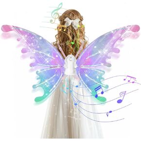 GOLDGE LED Electric Fairy Wings for Girls, Moving Butterfly Wings with Lights & Music, Toy for Halloween, Valentine, Birthday, Christmas, Party Costume, Princess Cosplay and Dress-Up (Multicolored)