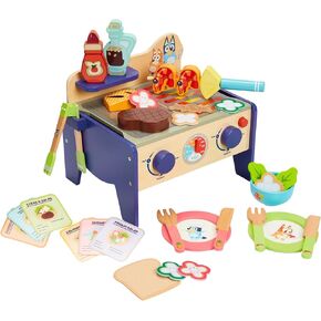 Bluey – Wooden BBQ and Salad Set, 33-Piece Colorful Playset with Tongs and Food Pieces – Realistic Role-Play & Imaginative Fun for Ages 3 Years and Up
