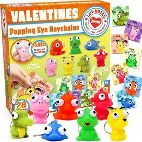 JOYIN 28 Packs Valentine's Day Gift Cards with Popping Eyes Animal Keychains for Kids Party Favor, Classroom Exchange Prizes, Valentine’s Greeting Cards in Kuwait