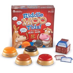 Learning Resources Riddle Moo This - A Silly Riddle Word Game, 150 Cards, 4 Buzzers, Ages 5+, Multi Color (LER3772)