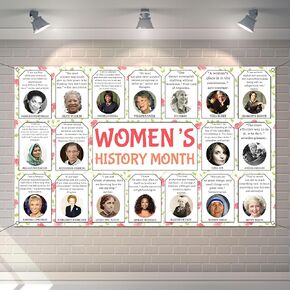 Women’s History Month Backdrop for Photography National Women's Day Decorations Famous Women Quotes Pink School Classroom Office Bulletin Board Decor