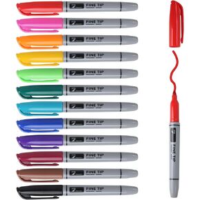 Permanent Markers 12 Black - Waterproof Quick Drying Pens Set 8 Fine Tip, 2 Ultra Fine, 2 Chisel Tip Office Home School Supplies for Adults Writing Doodling Marking