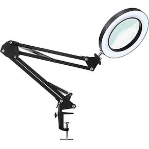 7.8 in Desk Lamp Magnifier with Light – Adjustable Brightness Hobby Lamp with 10X Magnifying Glass, LED Light for Crafts, Painting, Sewing, Close Work, Desktop Magnifying with Corner Fixing Clamp