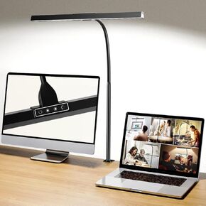 HAPFISH LED مصباح مكتب للمكتب المنزلي مع شاحن - شريط إضاءة المكتب 12W ، 25 أوضاع إضاءة ، مصابيح طاولة المشبك المرنة المرنة العيو