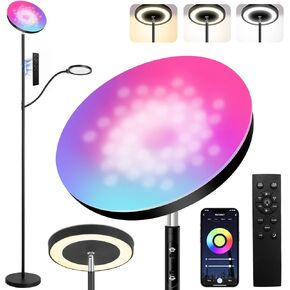 RGB Floor Lamp with Dimmable Reading Light, 36W/3000LM Bright Modern Tall Standing LED Lamp, 3 Color Temperatures Torchiere Floor Lamp with Remote/Touch/APP Control for Living Room, Bedroom, Office