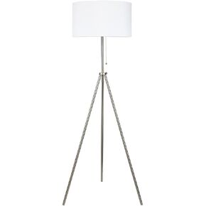 O’Bright Tripod Floor Lamp, Adjustable in Height, 100% Metal Body with Linen Drum Shade, E26 Socket, Bedside Lamp, Standing Light for Living Room, Bedroom, Office, Brushed Nickel