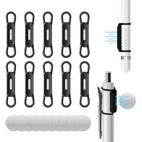 Magnetic Pen Holder for Refrigerator, 10 Pack Adjustable Pen Pencil Holders, Silicone Flexibl Pencil Holder for Whiteboards, Desk, Clipboard(Black)