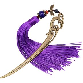 Chinese Metal Bookmarks with Tassel, Vintage Bookmark Unique Classical Ancient Chinese Hairpin Bookmark with Handmade Silky Tassel for Book Lovers Unique Gift