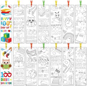 Color Your Own Bookmarks for Kids - 72 Pcs 100th Day for School DIY Blank Bookmarks for Book Lovers Kids, Cute Bee Alarm Clock Coloring Blank Bookmark with Ties Suitable for Kindergarten Prizes