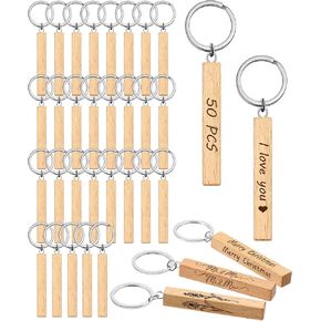 Wavyknot 24 Pcs Blanks Wooden Keychain Bulk Laser Engraving Blanks Wooden Key Chain Rectangle DIY Wood Key Chain Unfinished Wooden Key Tag for Laser Engraving, DIY Various Key Tags, Wood Crafts Gift in Kuwait