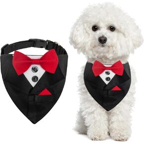 Dog Tuxedo Wedding Dog Bandana, Bow Tie Dog Tux Formal Dog Costume for Birthday Wedding Holiday, Adjustable Dog Tux Collar for Small Medium Large Dogs, Cats