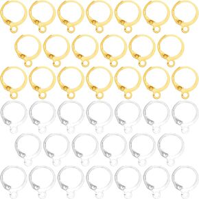 40 Pcs Leverback Earring Hooks, Stainless Steel Clasp Hoop, Hypoallergenic Round Earring Hooks, French Ear Wire Findings for Women, DIY Crafts, Jewelry Making (Gold, Silver)