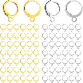 100 PCS قرطات القرط لمجوهرات صنع الجهاز الكهربائي Hypoallergenic electrocoppering anverback السنانير ، ورفاق الأذن الذهب الذهب الظهر النتائج التي توصل إليها مجموعة من الصنع مع حلقة لصنع المجوهرات DIY