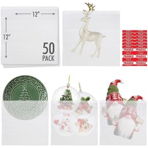 50 pcs Cushion Foam Pouches Wrap 12x7.5inch with Fragile Sticker to Protect Mug Cup Glasses Plate Dishes, Moving Materials Kit Alternative to Bubble Cushioning Wrap for Ornaments