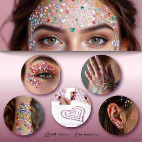 12 Sheet Gems Rhinestone -SELF ADHESIVE- Gems for Crafting Rhinestone Nail, Face, Body Festival Makeup Assorted Shapes Crystal Gemstones Sticky Gems for DIY Crafts, Scrapbooking Jewel Rhinestones