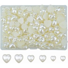 360 PCS Heart Pearls Imitation Pearl Heart Flatback No Hole Plastic Heart Bulk for Crafts Accessories Scrapbook
