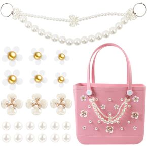 سحر لسلسلة لؤلؤة Bogg Bag Flowers for Bogg Bag Associory سحر متوافق مع حقيبة حقيبة شاطئية حديثة ، إدراج حقيبة حمل شاطئ مطاطية للنساء (22 جهاز كمبيوتر)